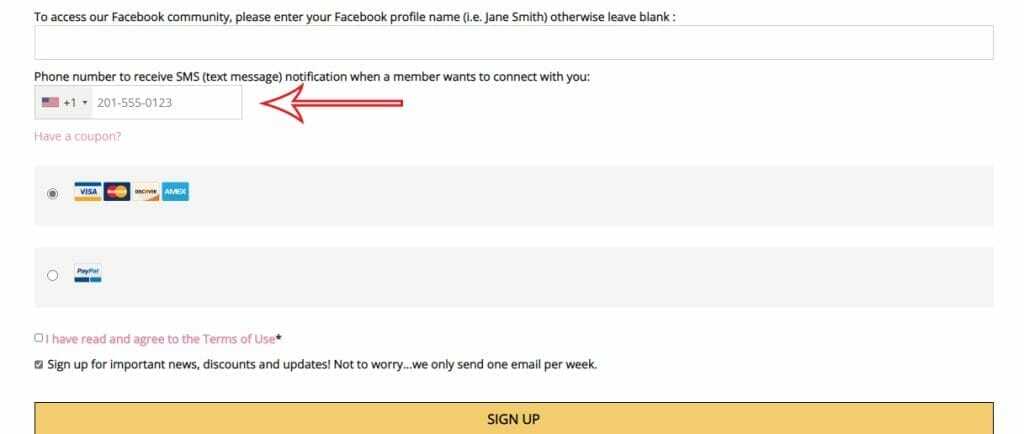 How to enable sms alerts when signing up
