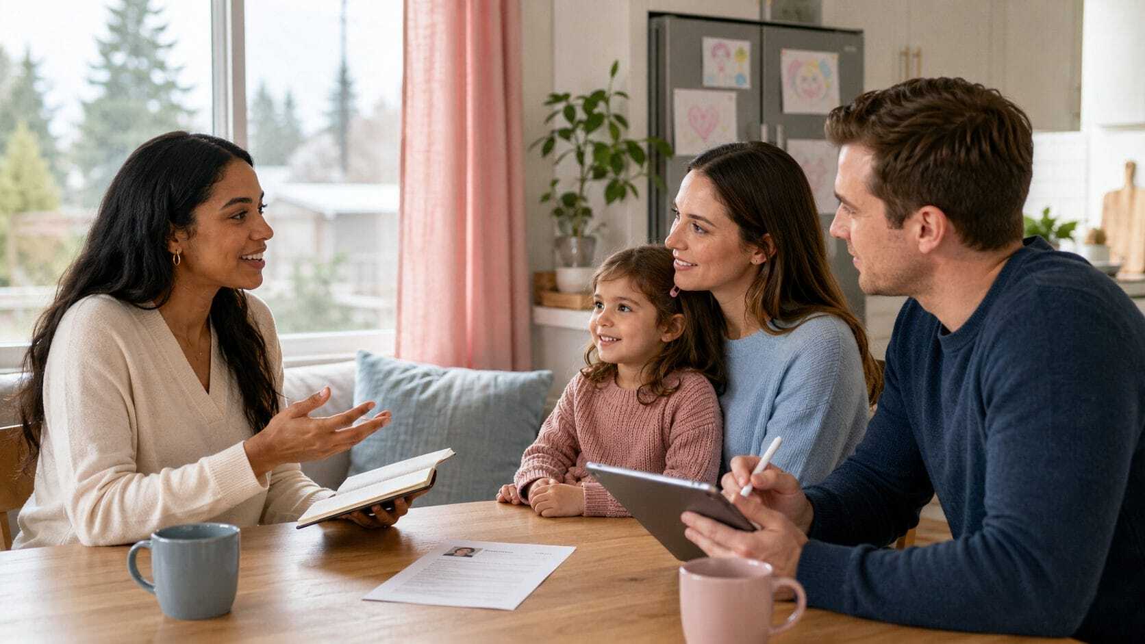 Family interviewing a nanny during the nanny hiring process