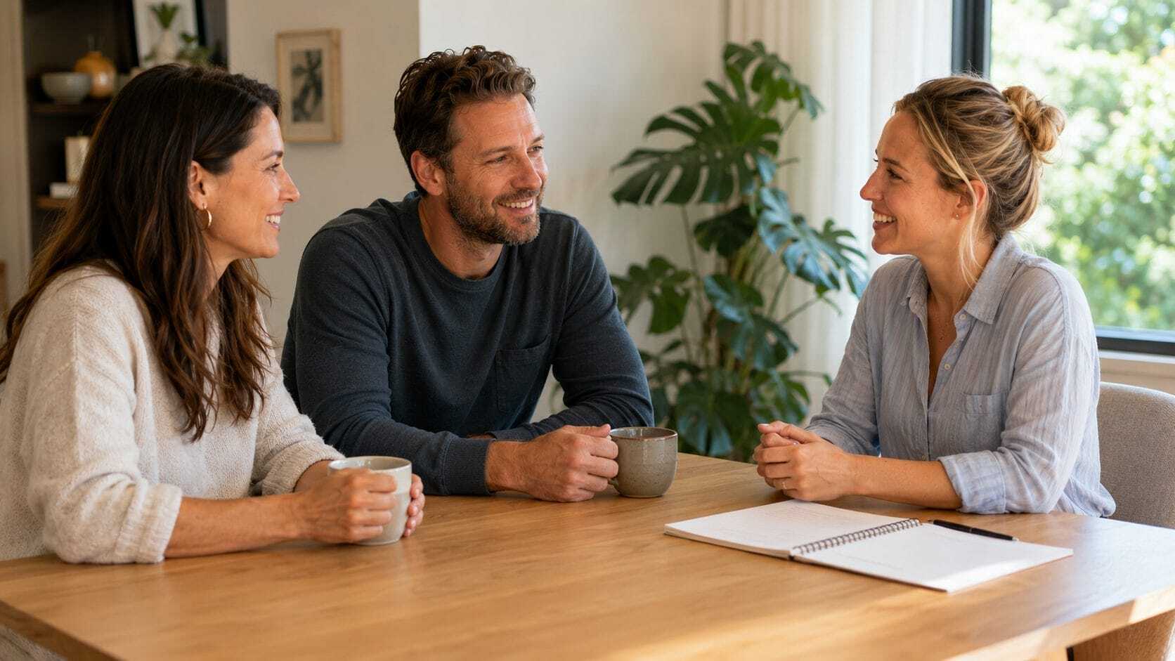 Parents interviewing a nanny candidate in their home