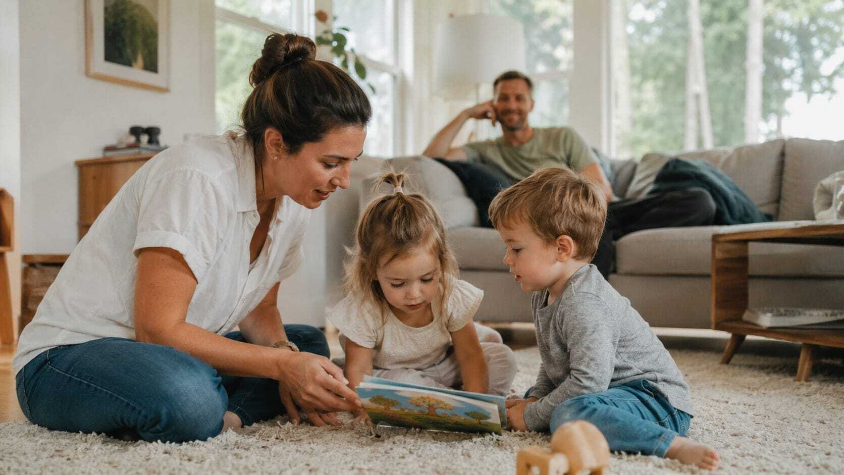 Professional nanny interacting with children during a paid working interview