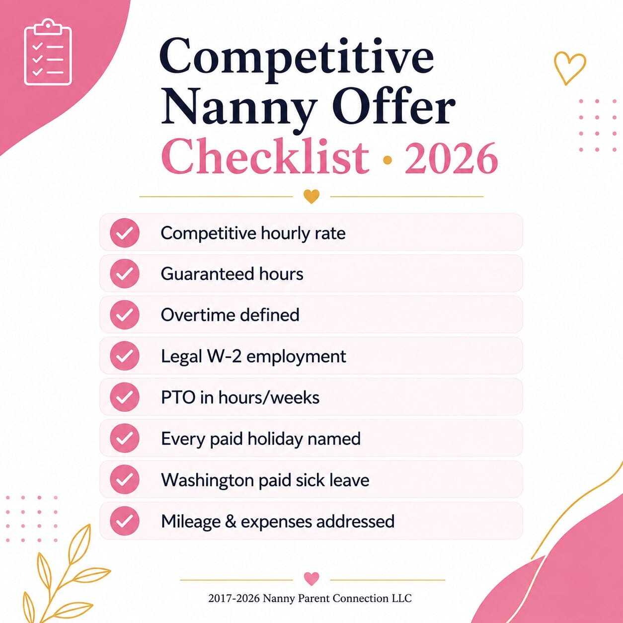 Checklist for building a competitive Puget Sound nanny offer in 2026
