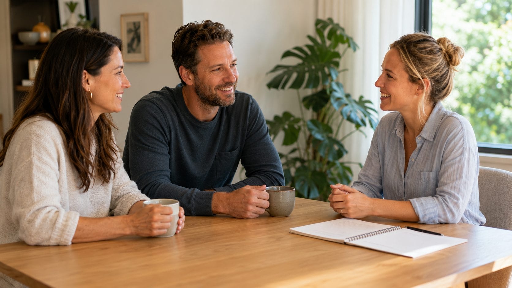 Parents interviewing a nanny candidate in their home