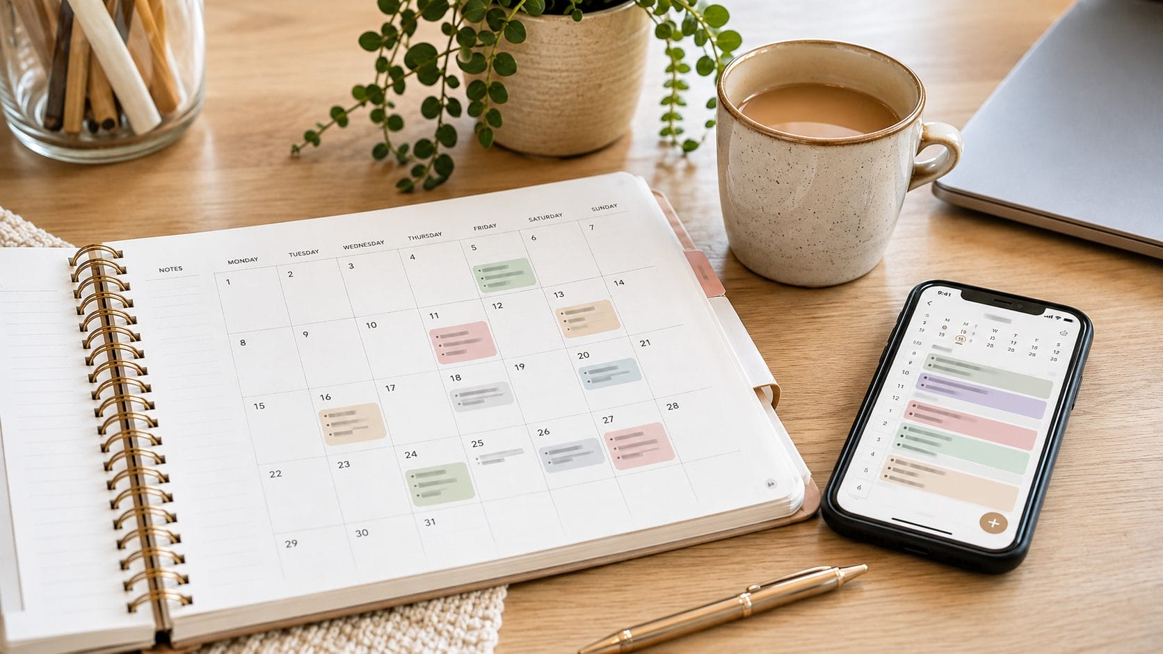 Calendar showing interviews and hiring steps during a nanny search
